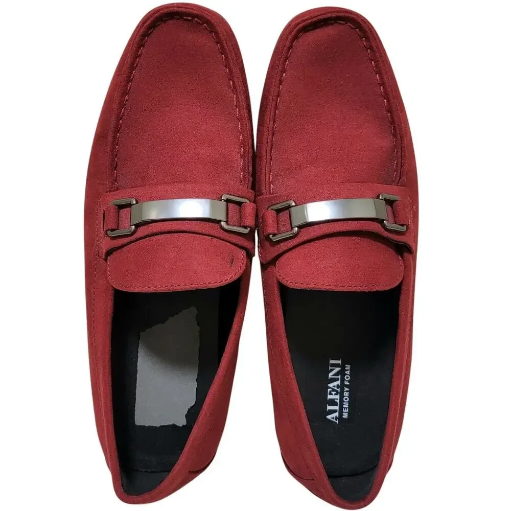 Alfani Men Egan Slip On Driving Loafers Size US 8M Red Faux Suede